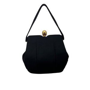 Vintage Rosenfeld Black Gold Clasp & Purple Gem Detail Evening Clutch Bag Sz S